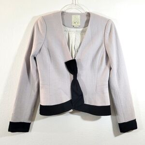 ANTHROPOLOGIE ELEVENSES Femme felted wool grey black bow tie front short blazer